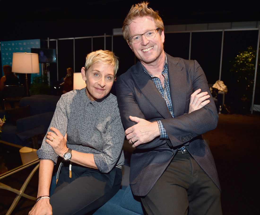 ANAHEIM, CA - AUGUST 14: Actress Ellen DeGeneres (L) and director Andrew Stanton of FINDING DORY took part today in 