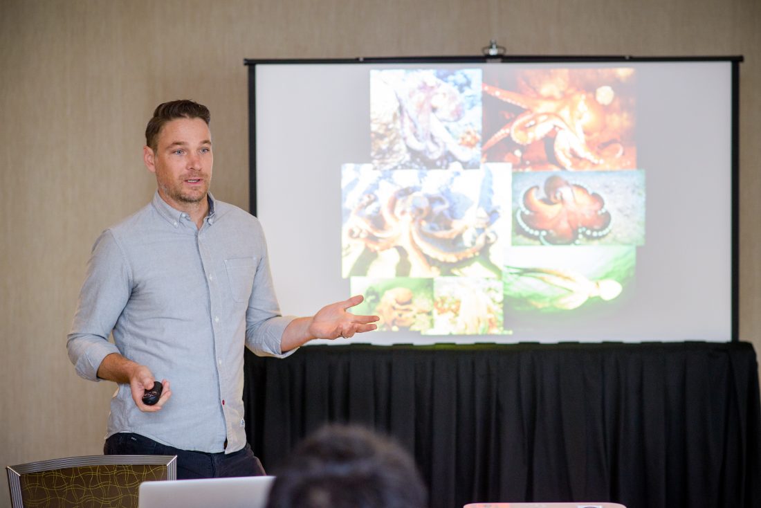 Jason Deamer (Character Art Director) presents at the Finding Dory Long Lead press day at the Monterey Bay Aquarium in Monterey, CA. Photo by Marc Flores. ©2016 Disney•Pixar. All Rights Reserved.