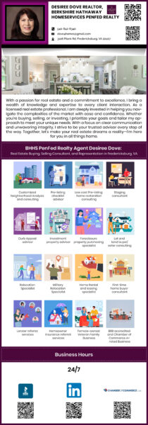 Desiree Dove Real Estate Agent in Fredericksburg Virginia and surrounding Area representing Berkshire Hathaway HomeServices PenFed Realty in Central and Northern Virginia